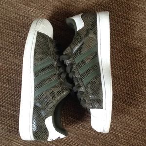 Snake-print adidas shell toe